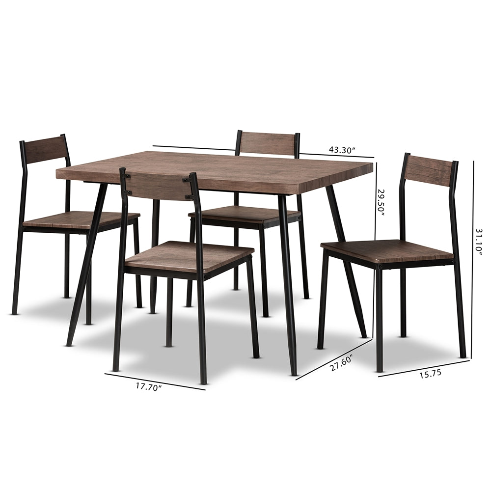 Baxton Studio Mave Modern And Contemporary Walnut Finished Wood And Black Metal 5-Piece Dining Set