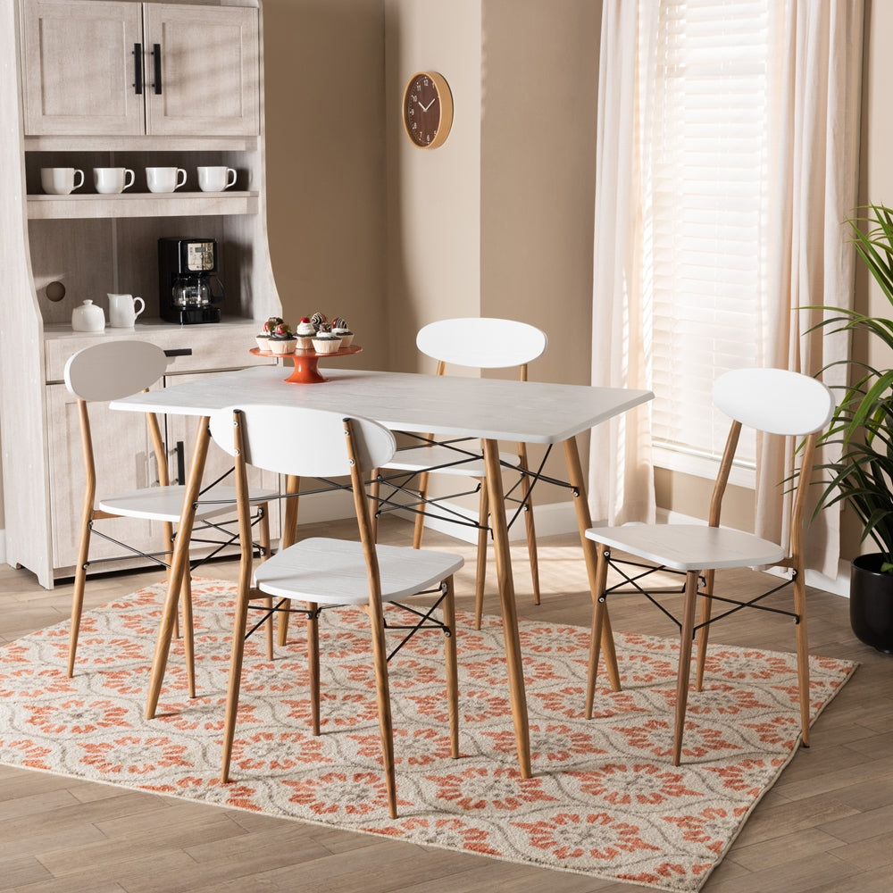 Baxton Studio Wayne Modern And Contemporary White And Walnut Finished Metal 5-Piece Dining Set