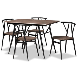 Baxton Studio Ciara Modern And Contemporary Walnut Finished Wood And Black Metal 5-Piece Dining Set