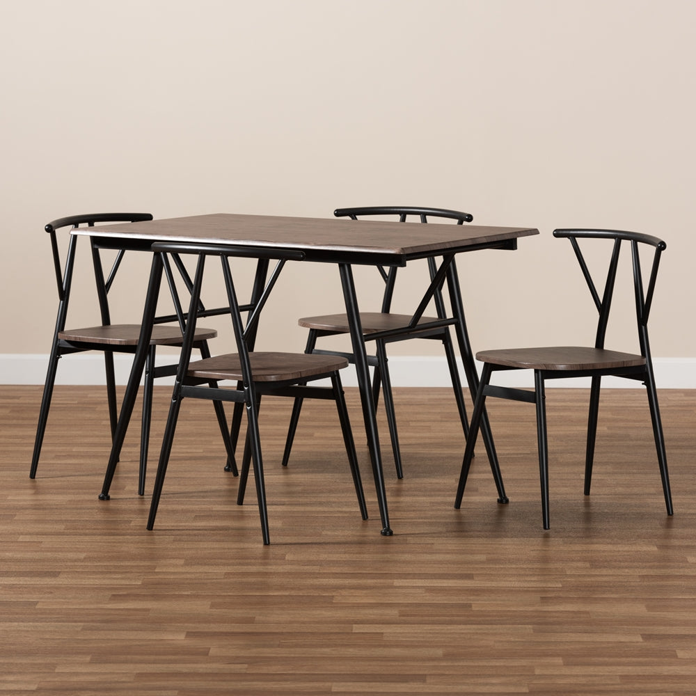 Baxton Studio Ciara Modern And Contemporary Walnut Finished Wood And Black Metal 5-Piece Dining Set