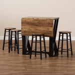 Load image into Gallery viewer, Baxton Studio Richard Industrial And Rustic Walnut Finished Wood And Black Metal 5-Piece Pub Set With Extendable Tabletop
