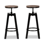 Load image into Gallery viewer, Baxton Studio Maritta Vintage Industrial Rustic Walnut Finished Wood And Black Metal 2-Piece Adjustable Swivel Bar Stool Set
