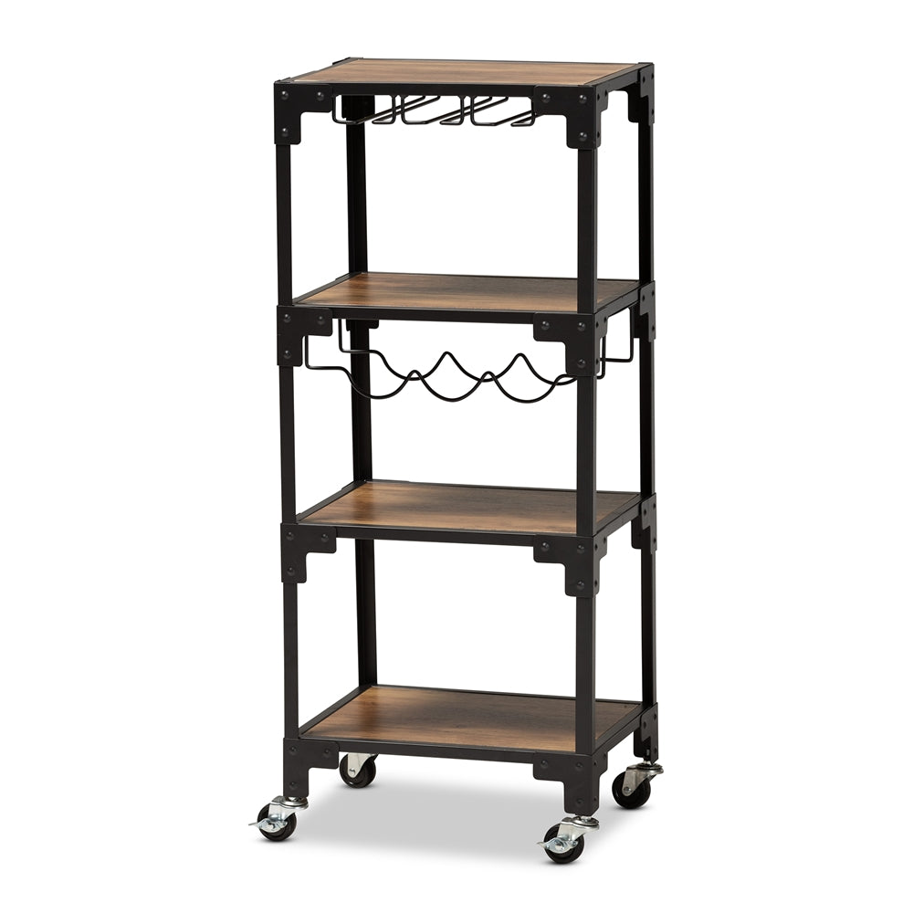 Baxton Studio Victor Industrial Rustic Finished Wood and Metal 4-Tier Mobile Wine Cart
