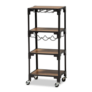 Baxton Studio Victor Industrial Rustic Finished Wood and Metal 4-Tier Mobile Wine Cart
