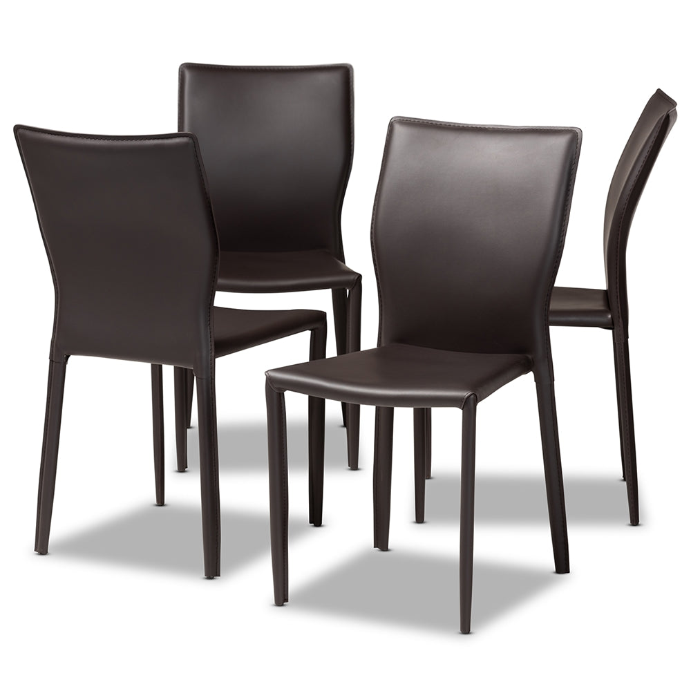 Baxton Studio Heidi Modern And Contemporary Dark Brown Faux Leather Upholstered 4-Piece Dining Chair Set