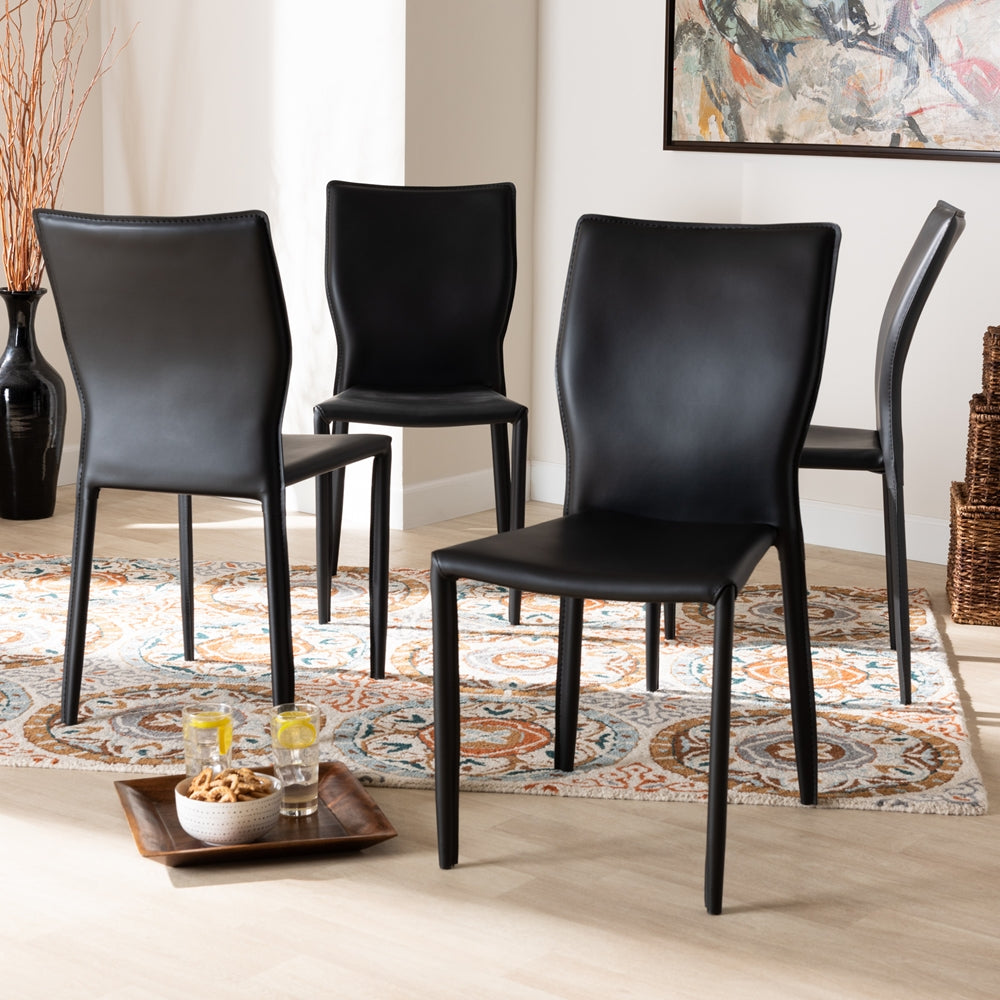 Baxton Studio Heidi Modern And Contemporary Black Faux Leather Upholstered 4-Piece Dining Chair Set