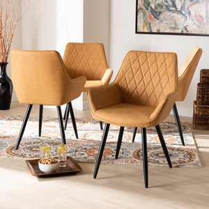 Baxton Studio Astrid Mid-Century Contemporary Tan Faux Leather Upholstered And Black Metal 4-Piece Dining Chair Set