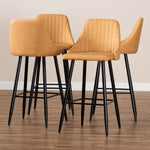 Load image into Gallery viewer, Baxton Studio Walter Mid-Century Contemporary Tan Faux Leather Upholstered And Black Metal 4-Piece Bar Stool Set
