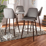 Load image into Gallery viewer, Baxton Studio Walter Mid-Century Contemporary Grey Velvet Fabric Upholstered And Walnut Finished 4-Piece Bar Stool Set
