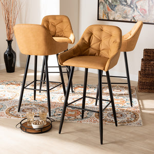 Baxton Studio Catherine Modern And Contemporary Tan Faux Leather Upholstered And Black Metal 4-Piece Bar Stool Set