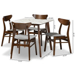 Load image into Gallery viewer, Baxton Studio Paras Mid-Century Modern Transitional Light Grey Fabric Upholstered And Walnut Brown Finished Wood 5-Piece Dining Set With Faux Marble Dining Table
