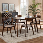 Load image into Gallery viewer, Baxton Studio Nori Mid-Century Modern Transitional Light Beige Fabric Upholstered And Walnut Brown Finished Wood 5-Piece Dining Set
