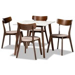 Load image into Gallery viewer, Baxton Studio Reba Mid-Century Modern Fabric Upholstered and Walnut Brown Finished Wood 5-Piece Dining Set with Faux Marble Dining Table
