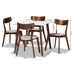 Load image into Gallery viewer, Baxton Studio Reba Mid-Century Modern Light Beige Fabric Upholstered And Walnut Brown Finished Wood 5-Piece Dining Set With Faux Marble Dining Table
