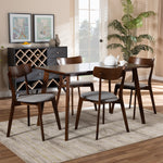 Load image into Gallery viewer, Baxton Studio Nori Mid-Century Modern Transitional Light Grey Fabric Upholstered And Walnut Brown Finished Wood 5-Piece Dining Set
