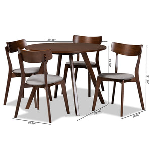 Baxton Studio Rika Mid-Century Modern Transitional Light Grey Fabric Upholstered And Walnut Brown Finished Wood 5-Piece Dining Set