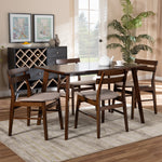 Load image into Gallery viewer, Baxton Studio Eleri Mid-Century Modern Transitional Light Beige Fabric Upholstered And Walnut Brown Finished Wood 5-Piece Dining Set
