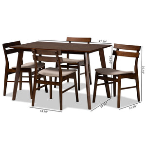 Baxton Studio Eleri Mid-Century Modern Transitional Light Beige Fabric Upholstered And Walnut Brown Finished Wood 5-Piece Dining Set