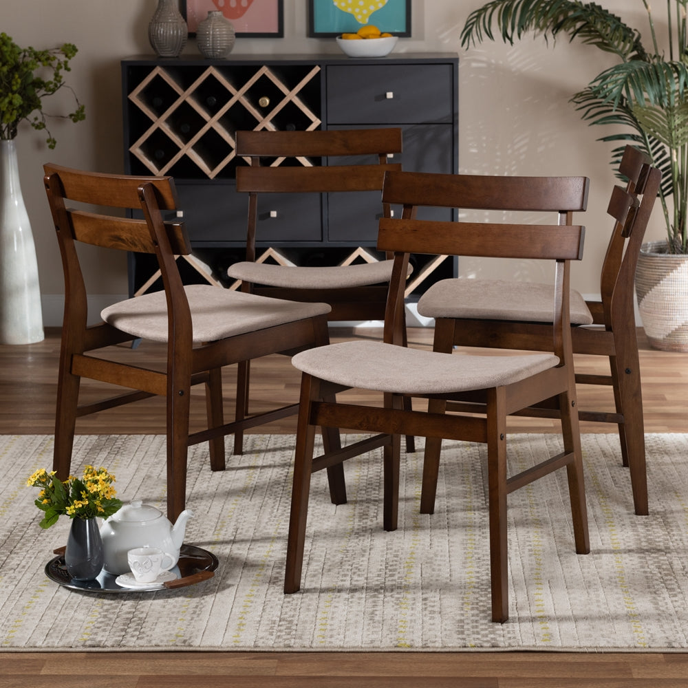 Baxton Studio Devlin Mid-Century Modern Transitional Light Beige Fabric Upholstered And Walnut Brown Finished Wood 4-Piece Dining Chair Set