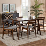 Load image into Gallery viewer, Baxton Studio Eleri Mid-Century Modern Transitional Light Grey Fabric Upholstered And Walnut Brown Finished Wood 5-Piece Dining Set
