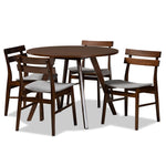 Load image into Gallery viewer, Baxton Studio Eiko Mid-Century Modern Transitional Light Grey Fabric Upholstered And Walnut Brown Finished Wood 5-Piece Dining Set
