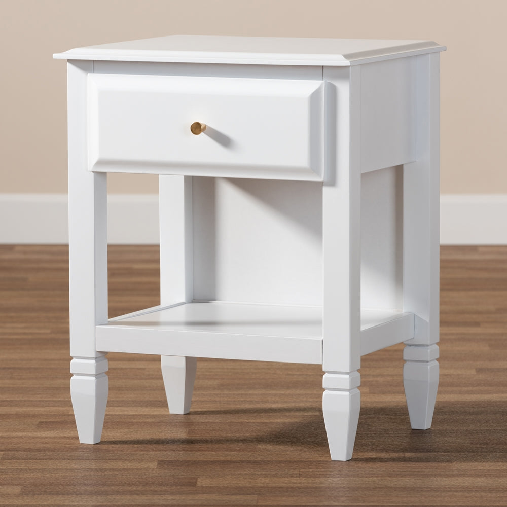 Baxton Studio Naomi Classic And Transitional White Finished Wood 1-Drawer Bedroom Nightstand