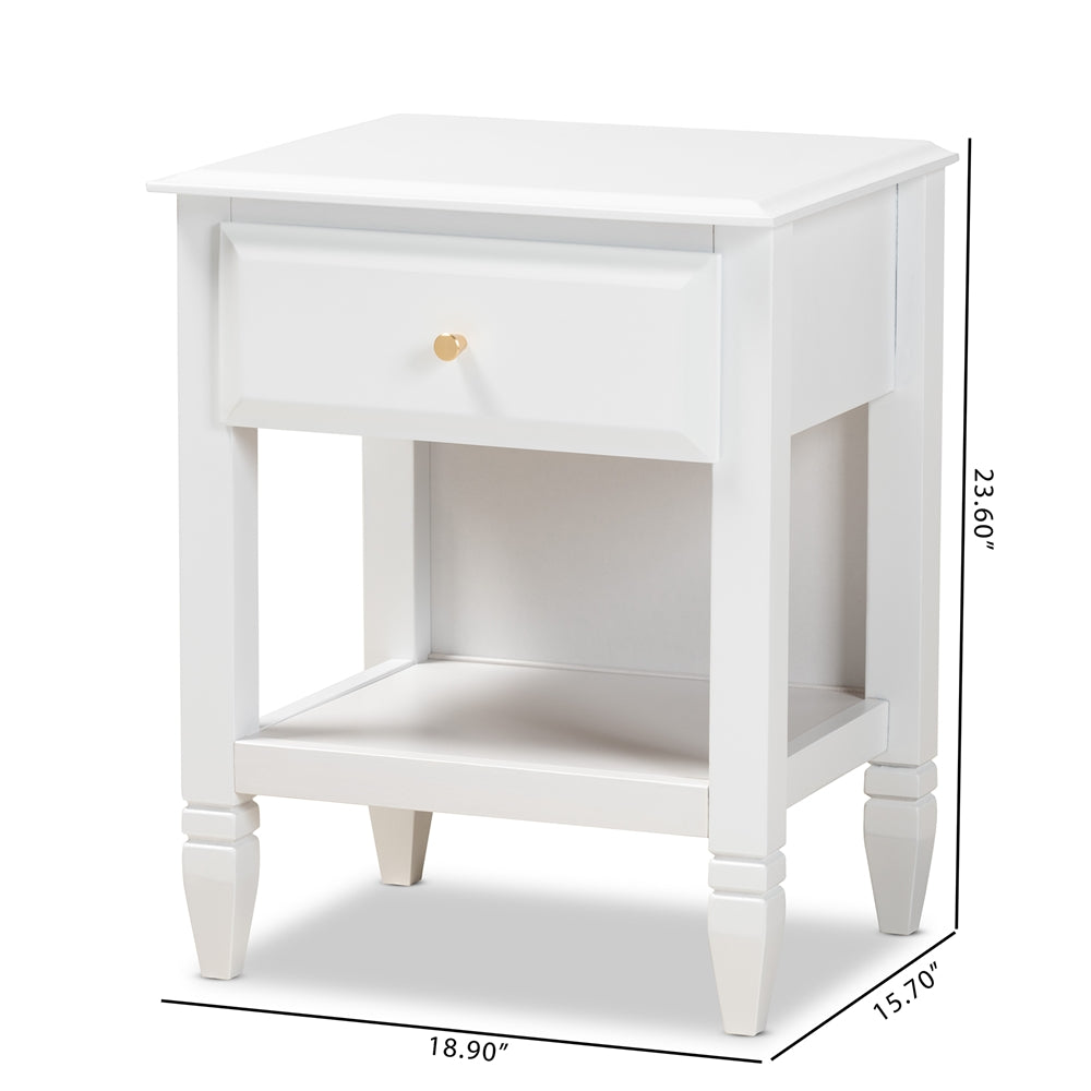 Baxton Studio Naomi Classic And Transitional White Finished Wood 1-Drawer Bedroom Nightstand