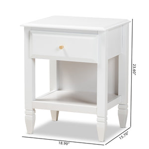 Baxton Studio Naomi Classic And Transitional White Finished Wood 1-Drawer Bedroom Nightstand