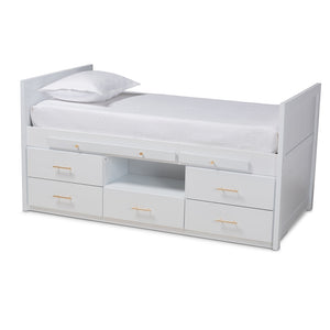 Baxton Studio Mirza Modern and Contemporary Finished Wood 5-Drawer Twin Size Storage Bed with Pull-Out Desk