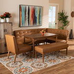 Load image into Gallery viewer, Baxton Studio Arvid Mid-Century Modern Tan Faux Leather Upholstered And Walnut Brown Finished Wood 5-Piece Dining Nook Set
