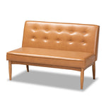 Load image into Gallery viewer, Baxton Studio Arvid Mid-Century Modern Tan Faux Leather Upholstered And Walnut Brown Finished Wood 2-Piece Dining Corner Sofa Bench
