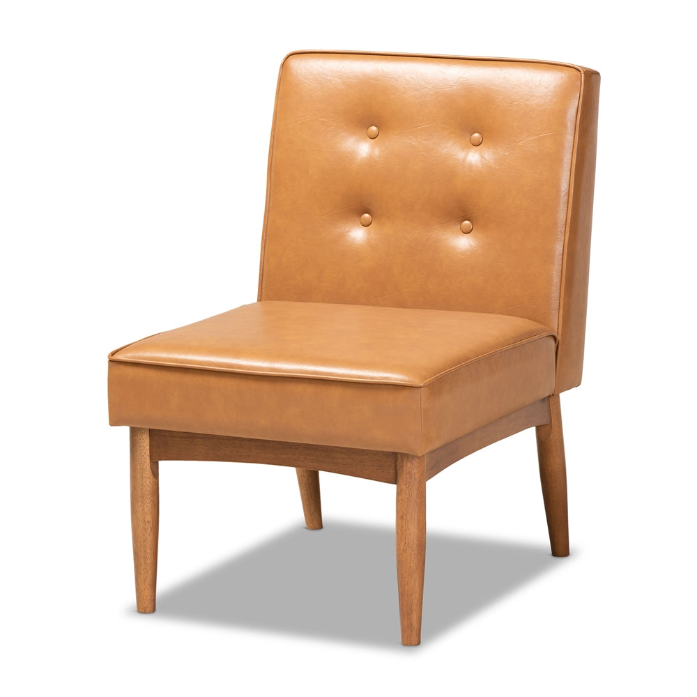 Baxton Studio Arvid Mid-Century Modern Tan Faux Leather Upholstered And Walnut Brown Finished Wood Dining Chair