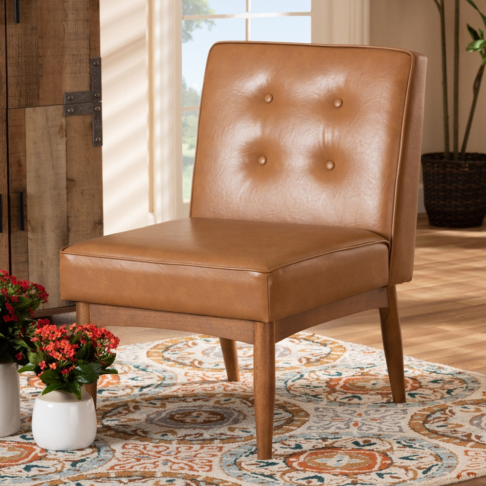 Baxton Studio Arvid Mid-Century Modern Tan Faux Leather Upholstered And Walnut Brown Finished Wood Dining Chair