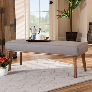 Baxton Studio Odessa Mid-Century Modern Grey Fabric Upholstered And Walnut Brown Finished Wood Dining Bench