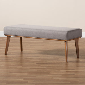 Baxton Studio Odessa Mid-Century Modern Grey Fabric Upholstered And Walnut Brown Finished Wood Dining Bench