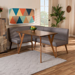 Load image into Gallery viewer, Baxton Studio Odessa Mid-Century Modern Grey Fabric Upholstered And Walnut Brown Finished Wood 3-Piece Dining Nook Set
