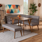 Load image into Gallery viewer, Baxton Studio Odessa Mid-Century Modern Grey Fabric Upholstered And Walnut Brown Finished Wood 4-Piece Dining Nook Set
