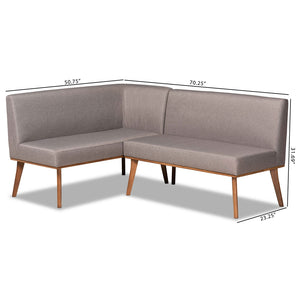 Baxton Studio Odessa Mid-Century Modern Grey Fabric Upholstered And Walnut Brown Finished 2-Piece Wood Dining Nook Banquette Set