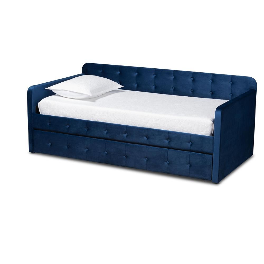 Baxton Studio Jona Modern and Contemporary Transitional Velvet Fabric Upholstered and Button Tufted Daybed with Trundle