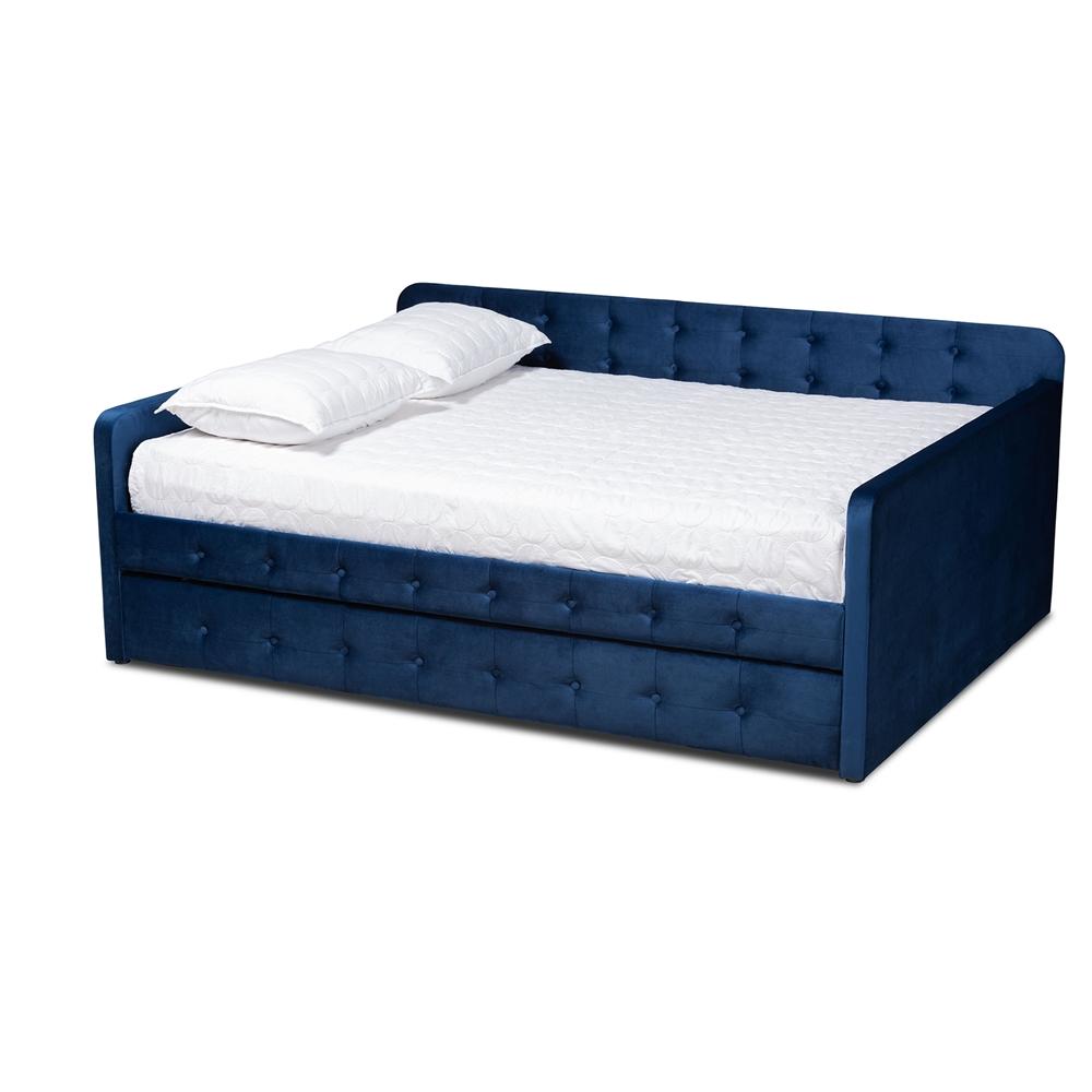 Baxton Studio Jona Modern and Contemporary Transitional Velvet Fabric Upholstered and Button Tufted Daybed with Trundle