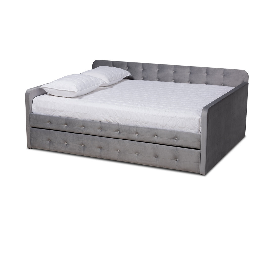 Baxton Studio Jona Modern and Contemporary Transitional Velvet Fabric Upholstered and Button Tufted Daybed with Trundle