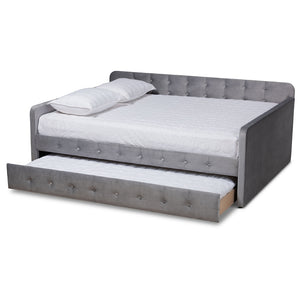 Baxton Studio Jona Modern and Contemporary Transitional Velvet Fabric Upholstered and Button Tufted Daybed with Trundle