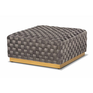 Baxton Studio Noah Luxe and Glam Velvet Fabric Upholstered and Gold Finished Square Cocktail Ottoman