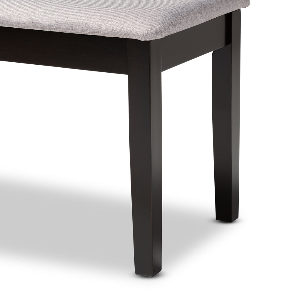 BAXTON STUDIO TERESA MODERN AND CONTEMPORARY TRANSITIONAL GREY FABRIC UPHOLSTERED AND DARK BROWN FINISHED WOOD DINING BENCH