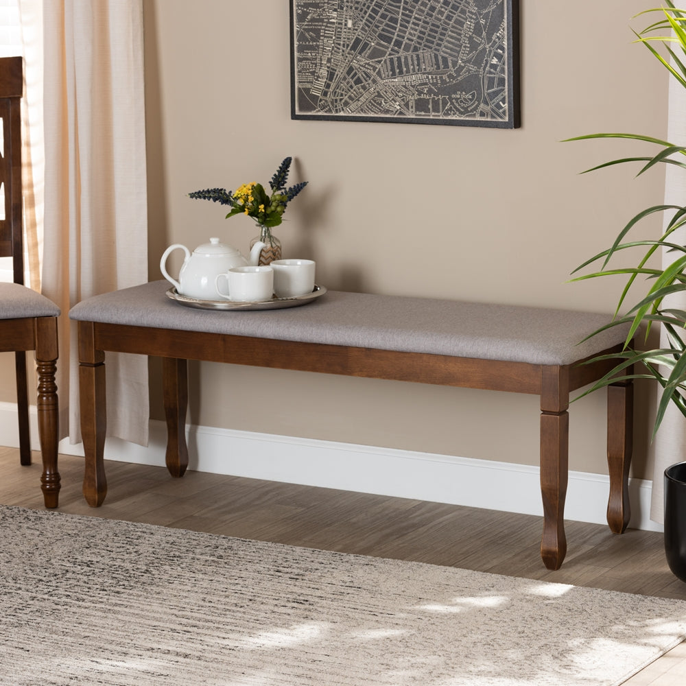 Baxton Studio Corey Modern And Contemporary Grey Fabric Upholstered And Walnut Brown Finished Wood Dining Bench