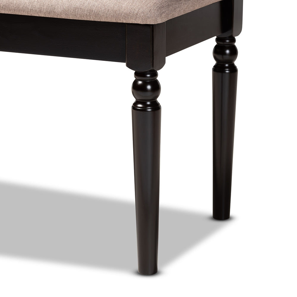 BAXTON STUDIO GIOVANNI MODERN AND CONTEMPORARY SAND FABRIC UPHOLSTERED AND DARK BROWN FINISHED WOOD DINING BENCH