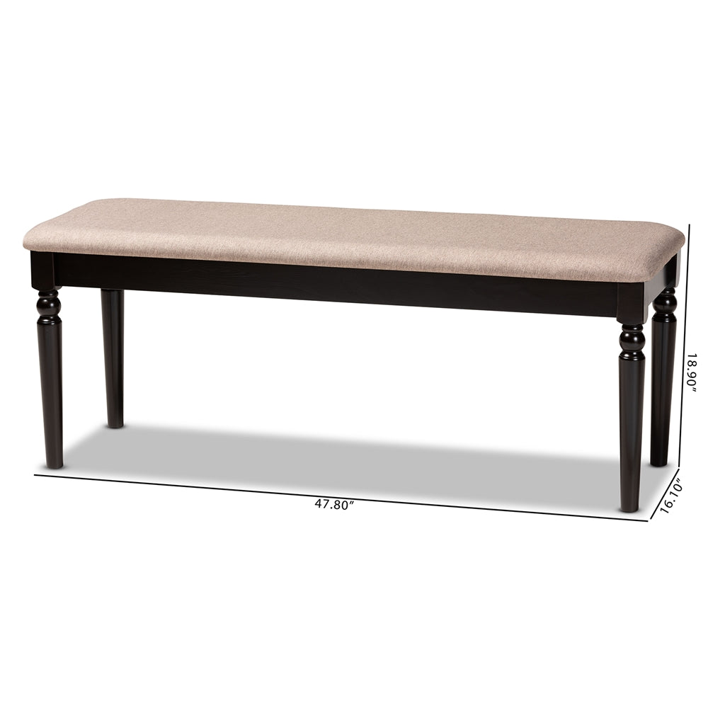 Baxton Studio Giovanni Modern And Contemporary Sand Fabric Upholstered And Dark Brown Finished Wood Dining Bench