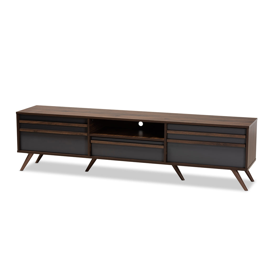 Baxton Studio Naoki Modern and Contemporary Two-Tone Finished Wood TV Stand with Drop-Down Compartments