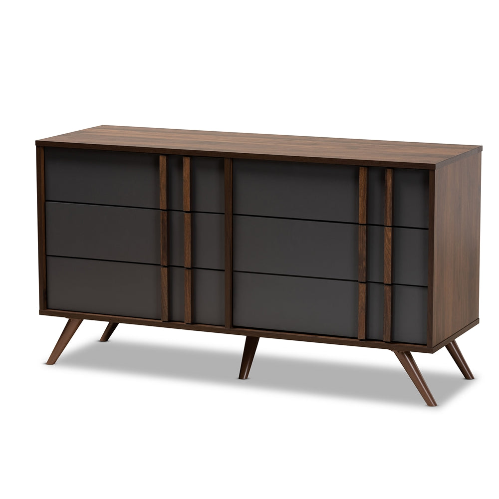 Baxton Studio Naoki Modern And Contemporary Two-Tone Grey And Walnut Finished Wood 6-Drawer Bedroom Dresser