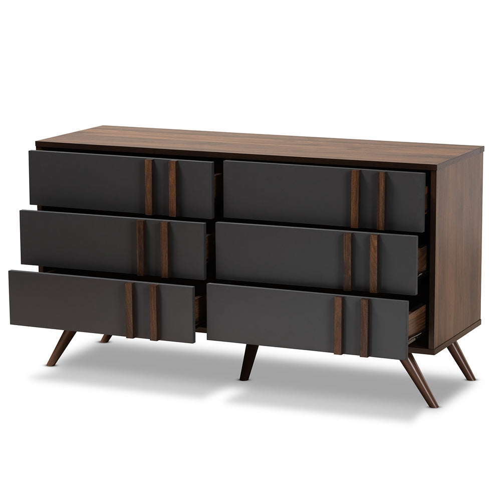 Baxton Studio Naoki Modern And Contemporary Two-Tone Grey And Walnut Finished Wood 6-Drawer Bedroom Dresser